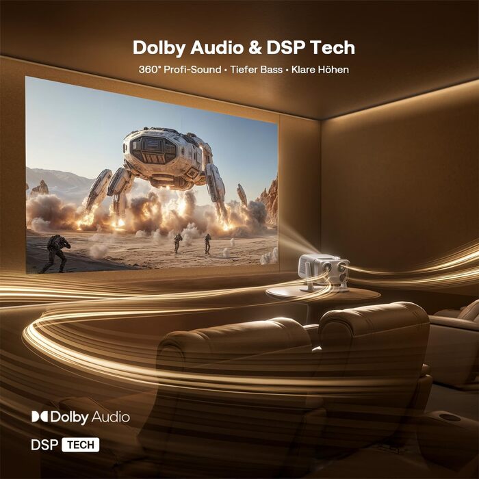 Aurzen Boom Mini 4-в-1 Smart Beamer з Google TV, 4K, проєктор для дому та на вулицю, 20W Dolby Audio, 500 ANSI, автофокус ToF, корекція трапеції, Wi-Fi/Bluetooth, сумісність з мобільним телефоном (сірий)