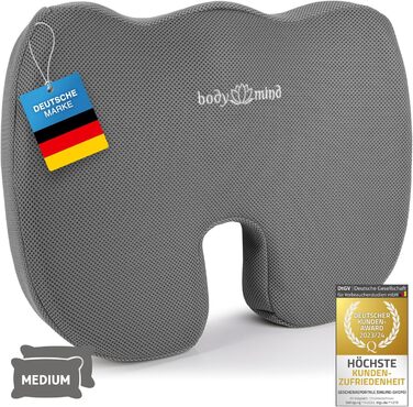 Ортопедична подушка Body & Mind Keilkissen для сидіння, ергономічна накладка на стілець та автокрісло, для офісу, зменшує біль, покращує кровообіг, підтримує куприк і хребет, середня жорсткість H2 (60-80 кг)