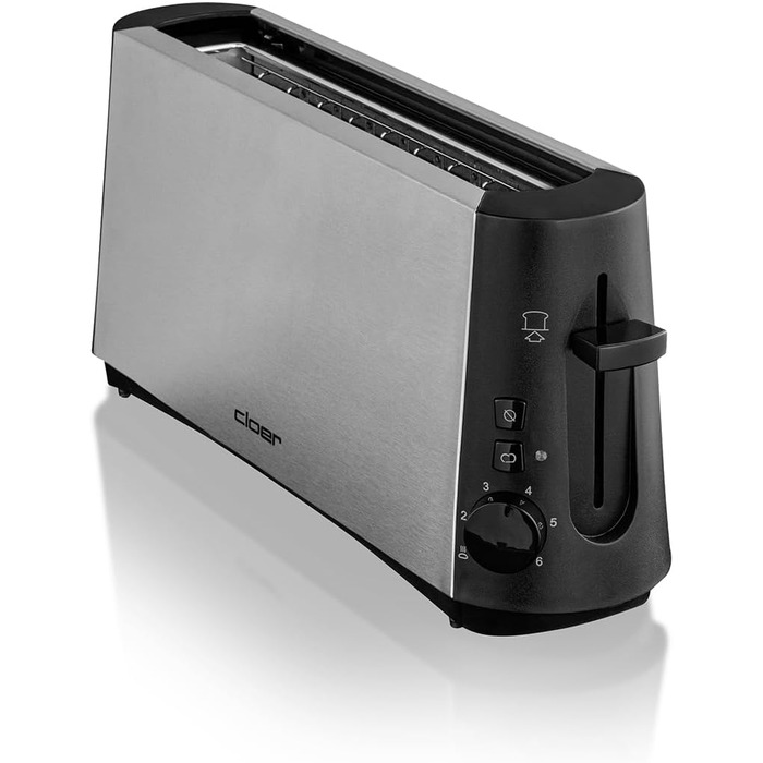 Тостер Cloer 3810 довгий слот, 880 Вт, для 2 тостів, функція для сірого хліба, насадка для булочок, корпус з нержавіючої сталі