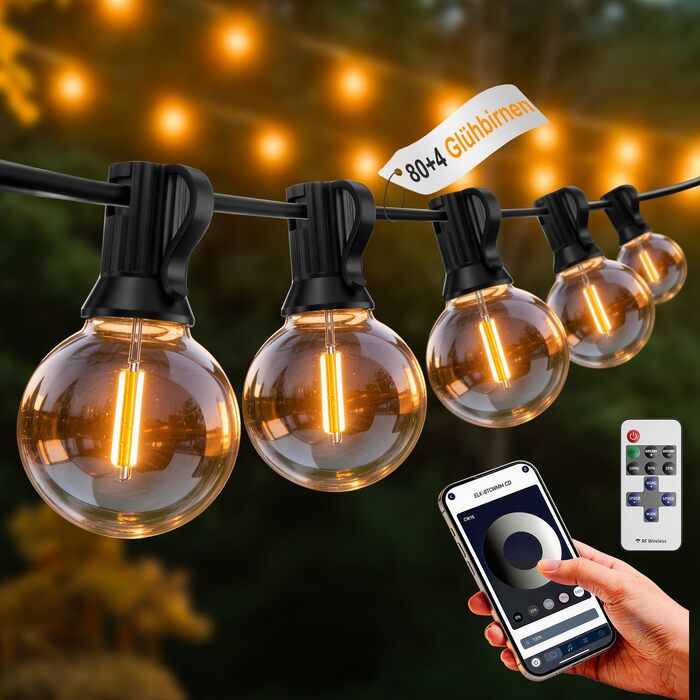 LED гірлянда вулична G40, 23.5м, 25+2 лампи, теплий білий, з пультом та додатковою секцією 61.5м, водонепроникна, для саду/балкону