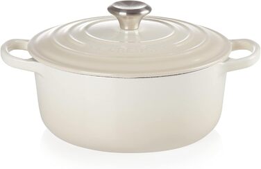 Чавунна каструля-брятер Le Creuset Signature з кришкою, кругла, 20 см, 2,4 л, для всіх типів плит та індукції, колір Meringue