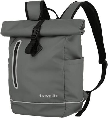 Рюкзак travelite Rolltop водонепроникний, велосипедний, міський, з роллтоп-застібкою та світловідбивачами, 19 л, 48 см, сірий (антрацит)