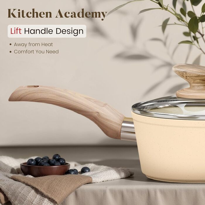Набір посуду для індукційної плити Kitchen Academy, 12 предметів, бежевий гранітний антипригарний покриття
