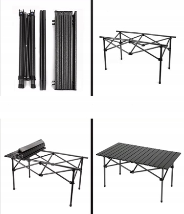 Складаний кемпінговий стіл, чорний, алюміній, 95x55x50 см, до 60 кг