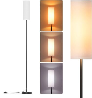 LED торшер Lithomy 9W, диміруємий, 3 кольори, E27, з лляним абажуром і ножним вимикачем, вінтажний, для вітальні та спальні, білий