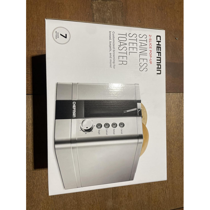 Тостер Chefman з нержавіючої сталі на 2 скибки, 7 режимів підсмажування, широкі слоти для бейглів, функції розморожування, підігріву та зупинки, знімний піддон для крихт, 925 Вт, 240 В, сріблястий