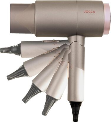 JOCCA Складаний фен для волосся з дифузором і насадками, 2000 Вт, 3 температури, 2 швидкості, DC-мотор