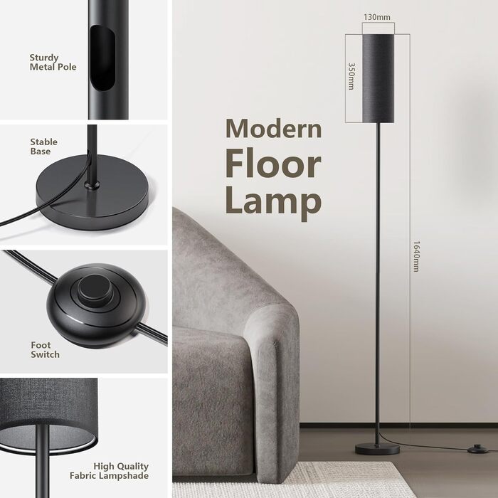 LED торшер Lithomy 12W для вітальні та спальні, вінтажний, диміруємий, з пультом та 3 кольорами світла
