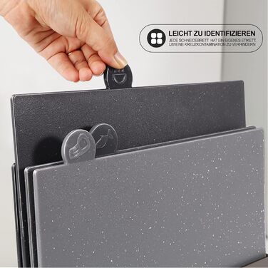Набір кухонних обробних дошок Masthome з підставкою, 4 шт. для овочів, фруктів, м'яса та риби, пластикові, без BPA, для посудомийної машини, у комплекті ножиці