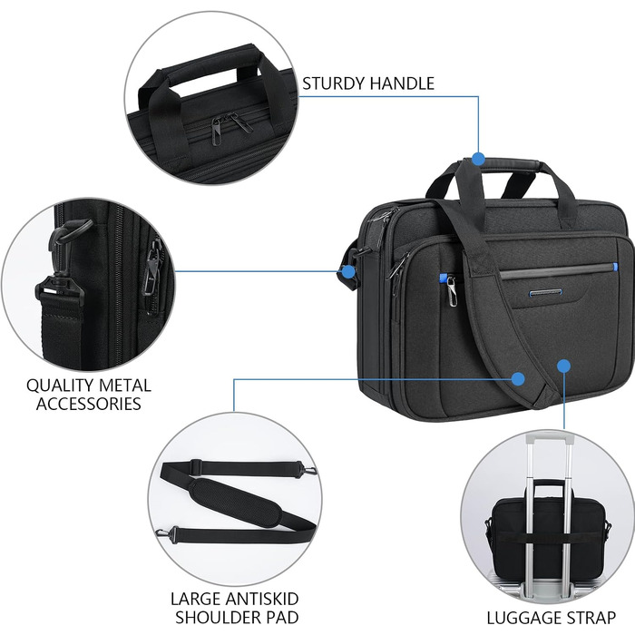 Сумка для ноутбука VANKEAN Premium Briefcase, чохол для ноутбука до 15.6 дюймів, чорно-синя