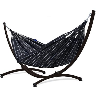 Гамак з каркасом Potenza Outdoor для 2 осіб, бавовна XXL 220x160 см, до 220 кг, сталевий каркас (чорний/коричневий)