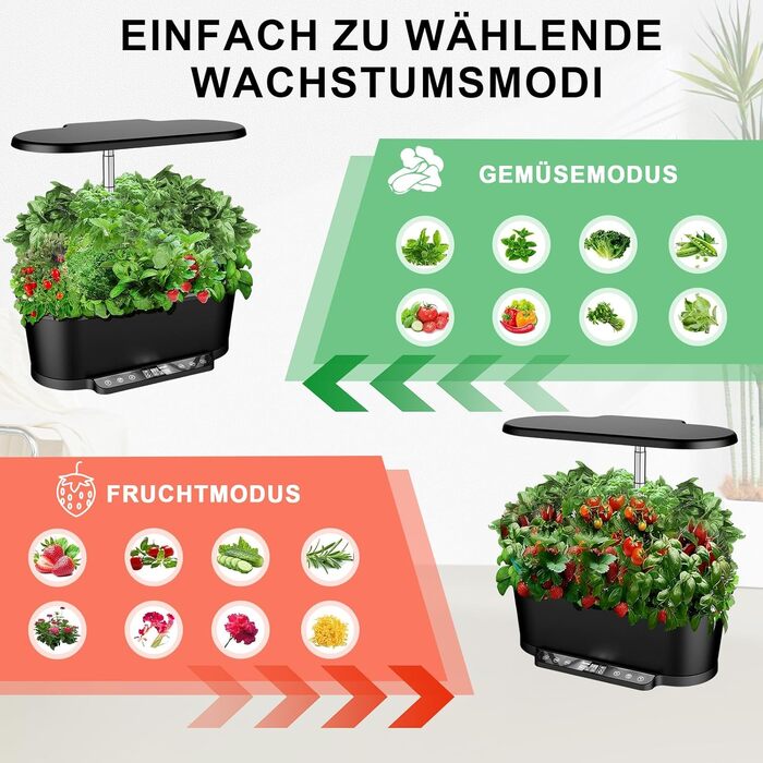 Smart Herb Garden: Гідропонна система для вирощування зелені в приміщенні з LED підсвіткою (15 горщиків, 5.5л, чорна)