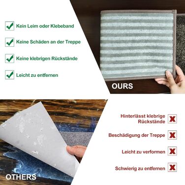 BEQHAUSE Килимки на сходи, 15 шт., антиковзаючі, 22x70 см, поліестер, TPE, для дітей, літніх людей та домашніх тварин