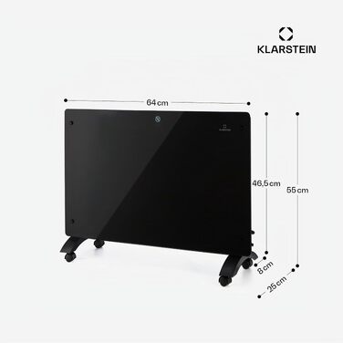 Електричний конвектор Klarstein 2500W — енергоощадний обігрівач з термостатом, керуванням через додаток та можливістю настінного монтажу, чорний