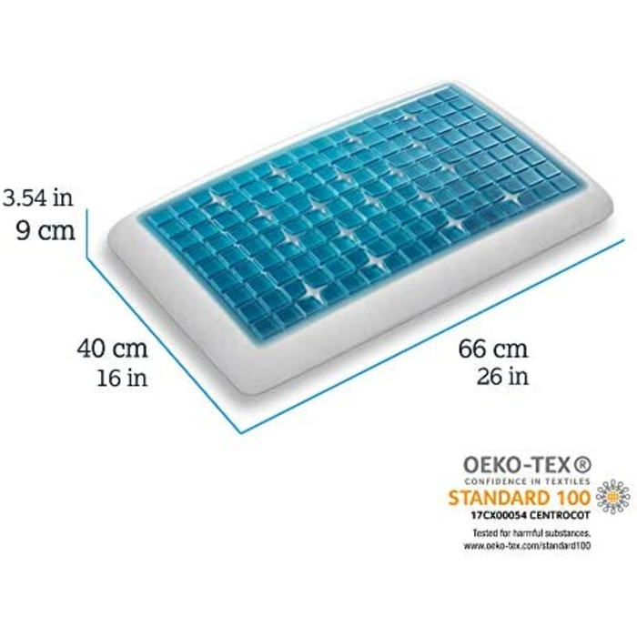 Ортопедична подушка для шиї Technogel Deluxe, гелеве наповнення, сертифікована, без шкідливих речовин, для спини та бокового сну, з наволочкою, 66x40x9 см