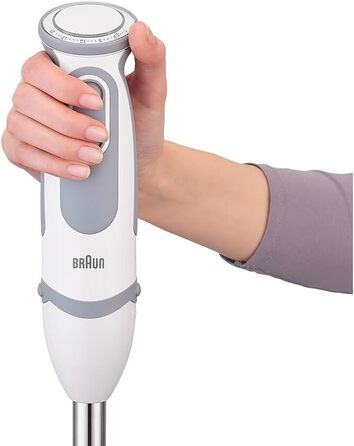 Блендер Braun MultiQuick 5 Vario MQ 5220WH, 1000 Вт, з нержавіючою насадкою, біло-сірий, комплект 2 аксесуари