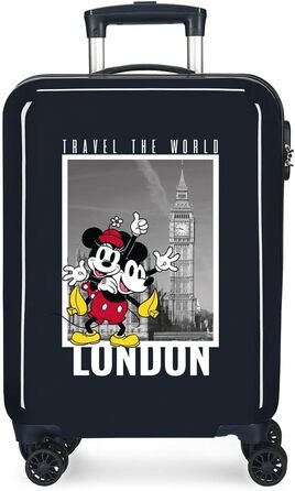 Дитячий чемодан Disney Mickey & Minnie London, синій, ABS, 38x55x20 см, 34 л, 2 кг, 4 колеса, ручна поклажа, кодовий замок