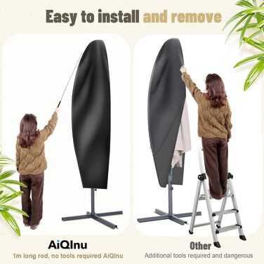 Чохол захисний для парасольки AiQInu (265x40/70/50 см), оксфорд 210D, від сонця, дощу, вітру та снігу, чорний