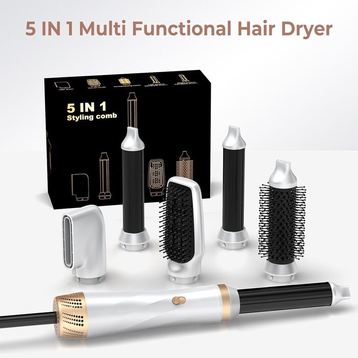 Набір для укладки волосся Hairstyler 5-в-1 з автоматичною плойкою та феном, білий