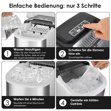 Льодогенератор побутовий Eiswürfelmaschine 12 кг/24год, 2 розміри льоду, нержавіюча сталь, самоочищення, для кухні, офісу, бару, вечірок