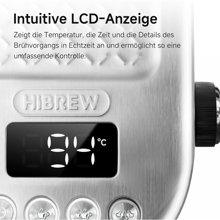 Еспресо-машина HIBREW H10B програмована, нержавіюча сталь, регульована температура та об'єм чашки, функція пароочищення капучинатора