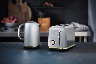 Тостер Breville Mostra для 2 скибок з підставкою для булочок, сріблястий з золотими акцентами