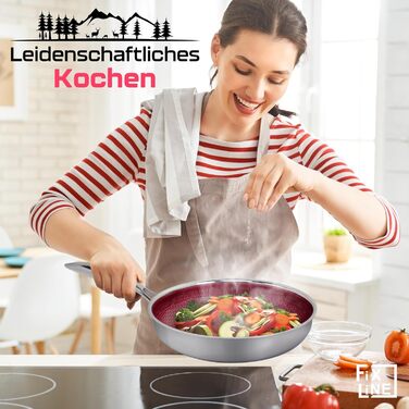 Сковорода FIXLINE Black Forest Red Edition 28 см, антипригарне покриття без ПФОА, для всіх плит і індукції, духовка до 250°C, легке очищення, подарункова упаковка
