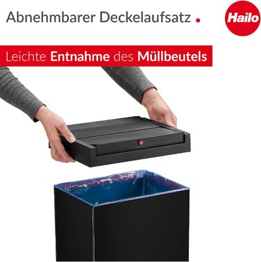Смітник Hailo Big-Box Swing XL 52 л з автоматичною кришкою, прямокутний, сталевий, для кухні, чорний, Німеччина