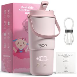 Портативний підігрівач для пляшечок Baby 120W, рожевий: швидкий нагрів за 2 хв, стерилізація паром, 8 режимів, акумулятор 18000mAh для сумішей та грудного молока