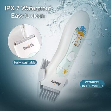 Дитяча електрична машинка для стрижки волосся Bimirth, тиха бездротова, USB-зарядка, керамічний лезо, водостійка, 3 насадки, без чохла
