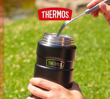 Термос для їжі Thermos STAINLESS KING 710 мл чорний матовий, харчовий контейнер з нержавіючої сталі, збереження тепла до 14 годин, холоду до 24 годин, герметичний, для супу, каші, страв, великий об’єм, без ложки, можна мити в посудомийній машині