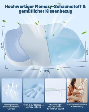 Подушка для шиї та голови IDEA з Memory Foam, ортопедична, антихропічна, для сну на боці, спині та животі (1 шт)