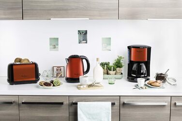 Тостер Moulinex LT261D Subito, 850 Вт, 2 слоти, червоно-чорний, з підставкою для булочок, регульовані ступені підсмажування, розморожування та підігрів