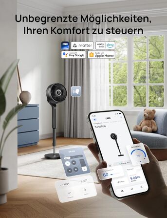 Вентилятор кімнатний DREO Smart-Ventilator: Охолодження, 150° осциляція, DC мотор, 12 режимів, пульт, таймер 12 год