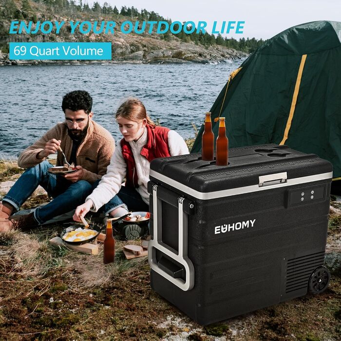Автомобільний холодильник EUHOMY 40L компресорний (-20℃~20℃) з Wi-Fi, режимами ECO/MAX, захистом батареї та низьким рівнем шуму (до 45 дБ) 12/24V/220V