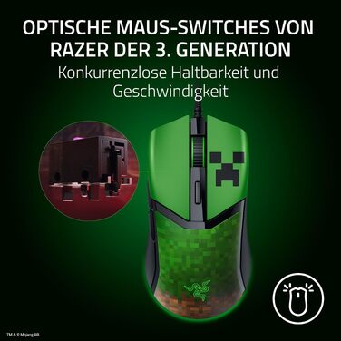 Ігрова миша Razer Cobra Minecraft: легка дротова миша з RGB-підсвіткою Chroma, оптичними перемикачами 3-го покоління, вага 57 г, чорна