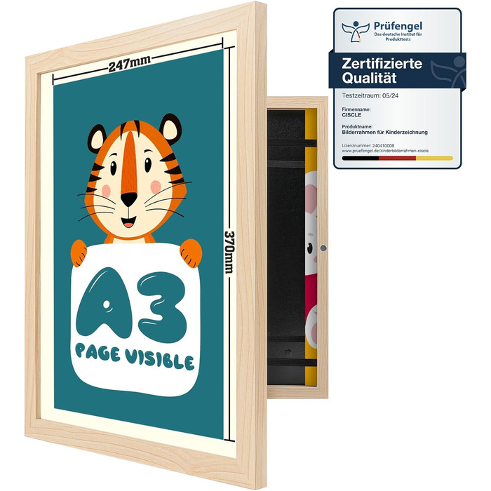 Дерев'яна рамка для дитячих малюнків Ciscle A3, для творчості, школи та дому
