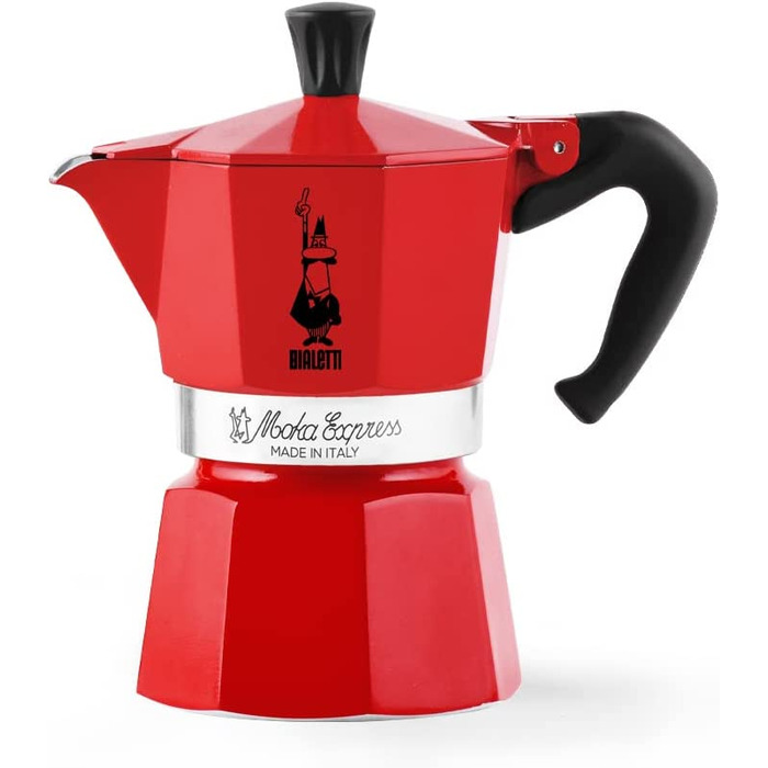 Кавоварка гейзерна Bialetti Moka Color, алюмінієва, 1 чашка, червона, для плити, справжня італійська кава