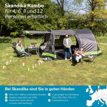 Сімейний намет-тунель Skandika Kambo на 4-8 осіб, водонепроникний (3000 мм), з темною спальнею, сонзахисним дахом та тамбуром, антрацит/зелений