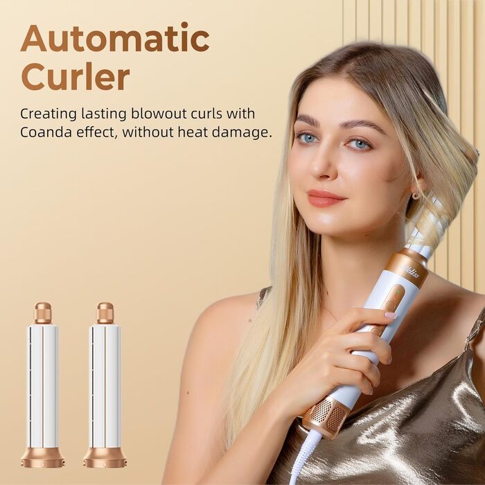 UKLISS Hairstyler 7 в 1: Професійний фен-щітка, стайлер для волосся, повітряна щітка, випрямляч (110 000 RPM) - білий подарунковий набір для жінок