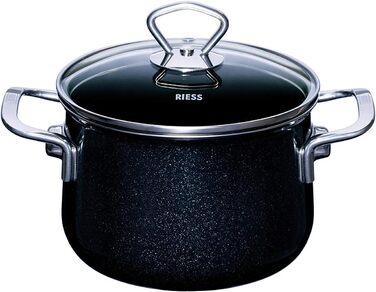 Riess Сімейний набір посуду 5 предметів NOUVELLE BLACK MAGIC EXTRA STARK: каструлі з кришками 16 і 20 см, сотейники з кришками 16 і 20 см, ковшик 12 см, емальований, чорний