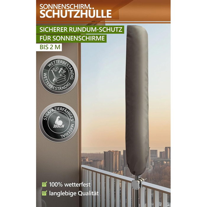 Чохол захисний для парасольки 4smile 420D Oxford (Taupe, 140x25/27 см) для саду та вулиці, водонепроникний, UV-стійкий, 2-5 м