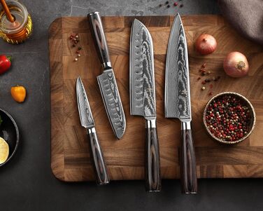 Набір кухонних ножів Wakoli EDIB Essentials (4 шт), 67 шарів дамаської сталі з ядром VG10