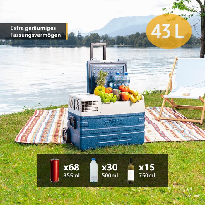 Автомобільний холодильник First Austria 43L з Bluetooth, -20°C, 12/24V/220V - блакитно-сірий