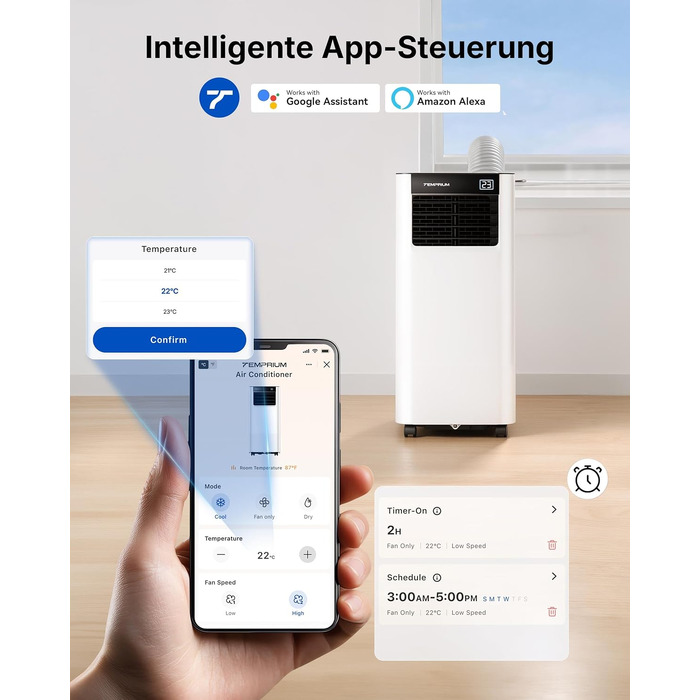 Мобільний кондиціонер 9000 BTU 2.6 кВт з шлангом + APP-керування | 3-в-1 для кімнат до 25 м²