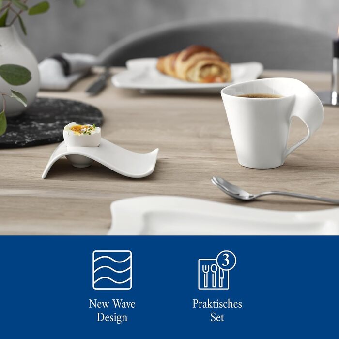 Набір для капучино Villeroy & Boch NewWave: порцелянова чашка, блюдце та ложка з нержавіючої сталі, 3 предмети, преміум якість
