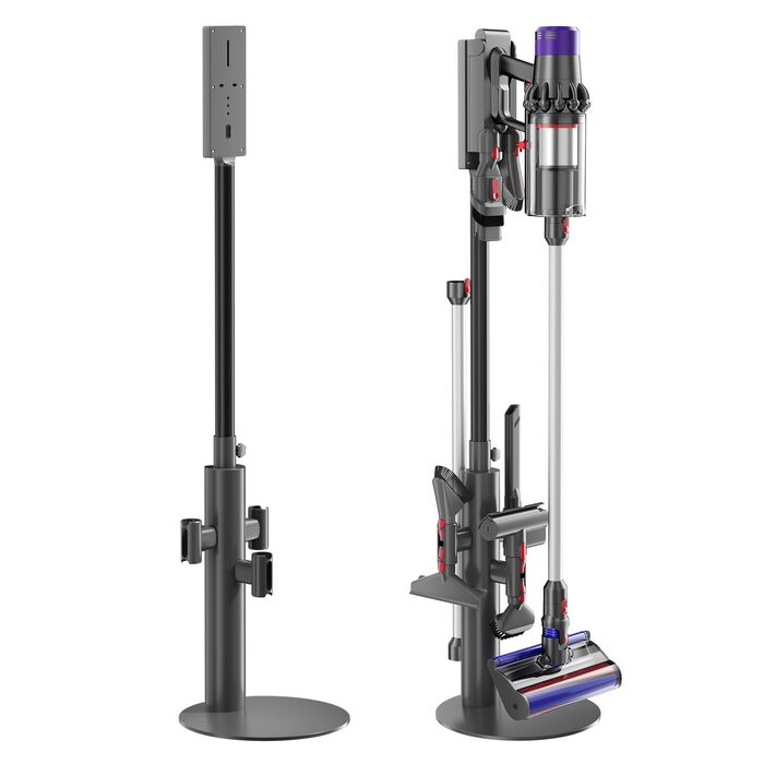 Підставка для пилососа Nukisa, сумісна з Dyson V15, V12, V11, V10, V8, V7 — металевий настінний тримач для бездротового пилососа та аксесуарів, розсувна полиця для насадок