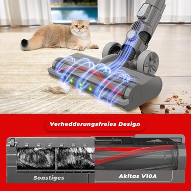Акумуляторний пилосос Akitas V10A бездротовий 450W BLDC, потужність 45кПа, 60хв роботи, LED-щітка, для килимів, паркету та шерсті тварин