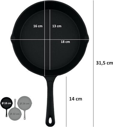 Набір з 3 чавунних сковорідок 16см, 20см, 24см BBQ-Toro