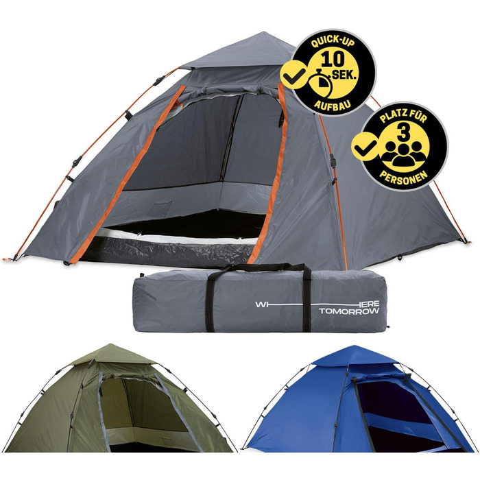 Намет Lumaland Outdoor Pop Up для 2-3 осіб, швидкорозкладний, купольний, для кемпінгу, подорожей, трекінгу та фестивалів, 215x195x120 см, з сумкою для перенесення